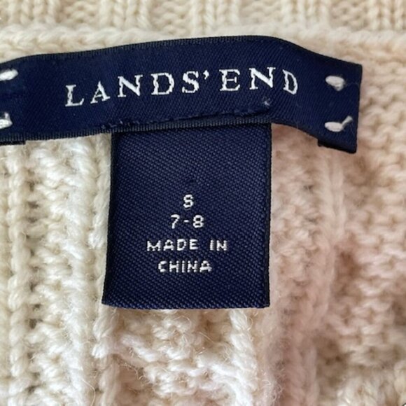 LANDS' END Wool Cable Cardigan Sweater Off White Crystal Button Girl S 7… - Picture 14 of 16